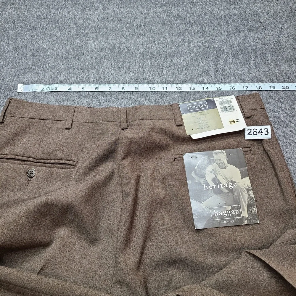 Haggar Men's Heather Brown Dress‎ Pants Classic Fit Stretch Pleated Front  36x31